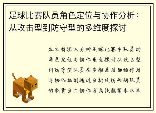 足球比赛队员角色定位与协作分析：从攻击型到防守型的多维度探讨