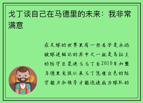 戈丁谈自己在马德里的未来：我非常满意