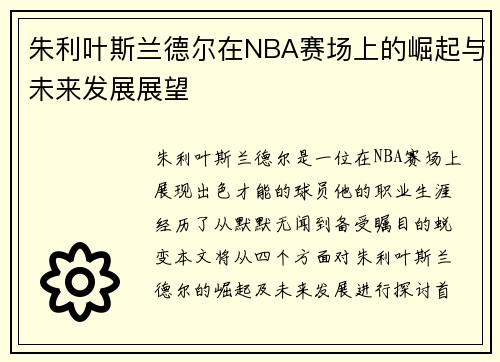朱利叶斯兰德尔在NBA赛场上的崛起与未来发展展望