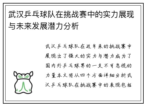 武汉乒乓球队在挑战赛中的实力展现与未来发展潜力分析